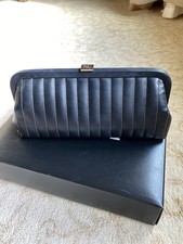 CHANEL Vintage Black Leather Quilted Clutch Silver CC Clasp w/ Box