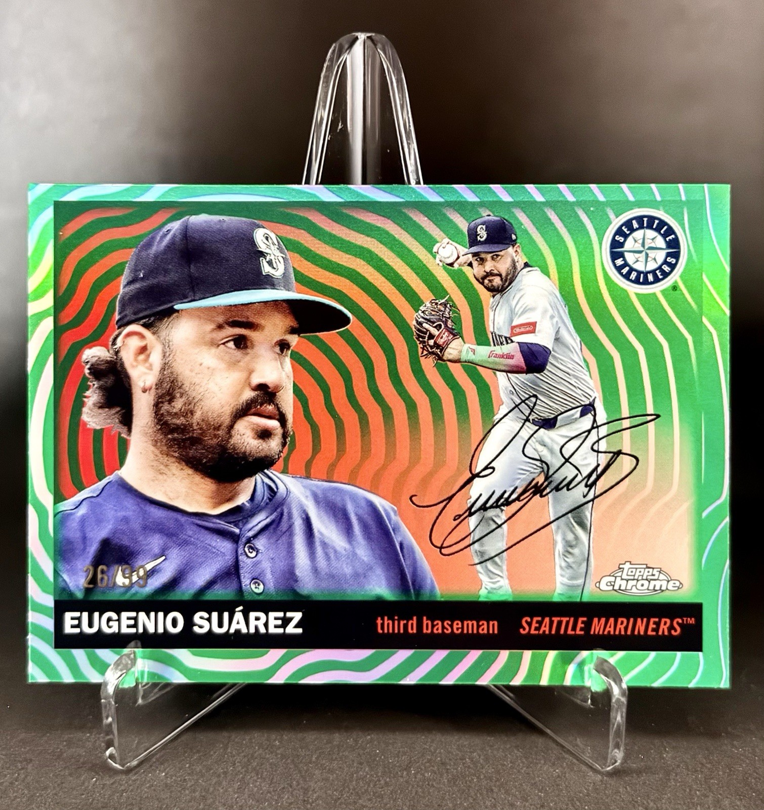 2025 Topps Chrome Platinum Eugenio Suarez #133 Green Vibrations /99 Mariners