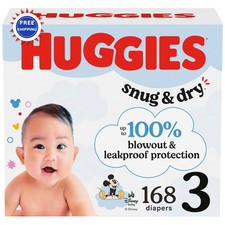 Huggies Size 3 Diapers 168 Count 16-28 Snug Baby disposable overnight absorbent 0.39 per diaper