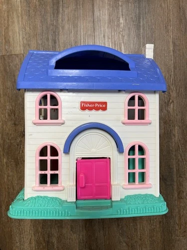 Vintage-1996-Fisher Price Little People Doll House-Home Sweet Home Blue Roof