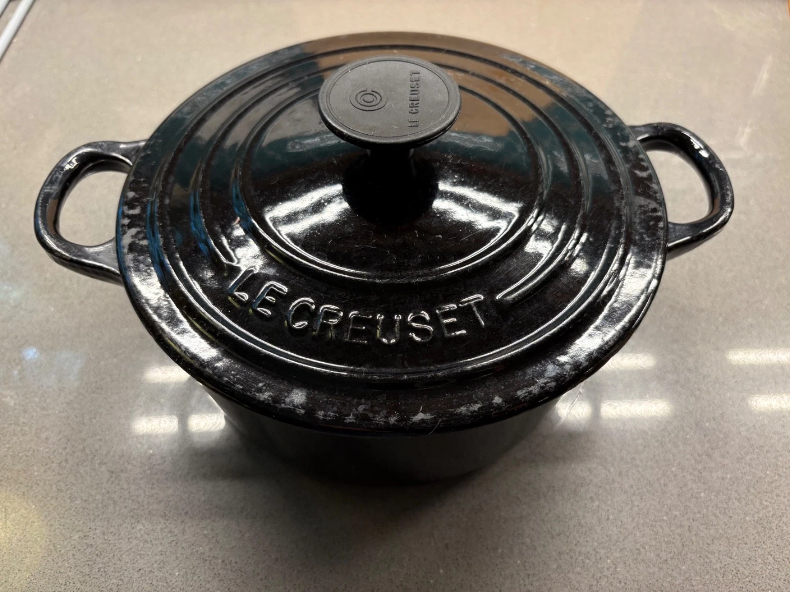 Vintage LE CREUSET #18 Signature Round Dutch Oven Black Enameled Cast Iron 2-Qt