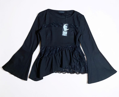 KillStar Black Lace Small Peplum Top Long Bell Sleeve Goth Emo Afterlife