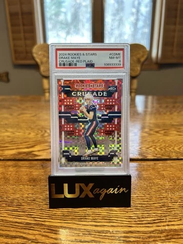 Drake Maye 2024 Rookies & Stars Crusade Red Plaid RC PSA 8 NFL Patriots