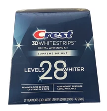 CREST 3D Levels 28 SUPREME Bright, Teeth Whitening Strip Kit 42 strips EXP 11/25