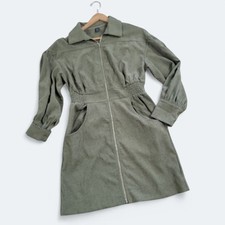 Shein Light Olive Greenshirt Dress Size Medium Corduroy Pockets Long Sleeve Fall