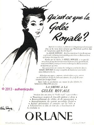 ORLANE ADVERTISING THE CREAM OF ROYAL JELLY QUEEN SIGN STONE SIMON 1953 AD