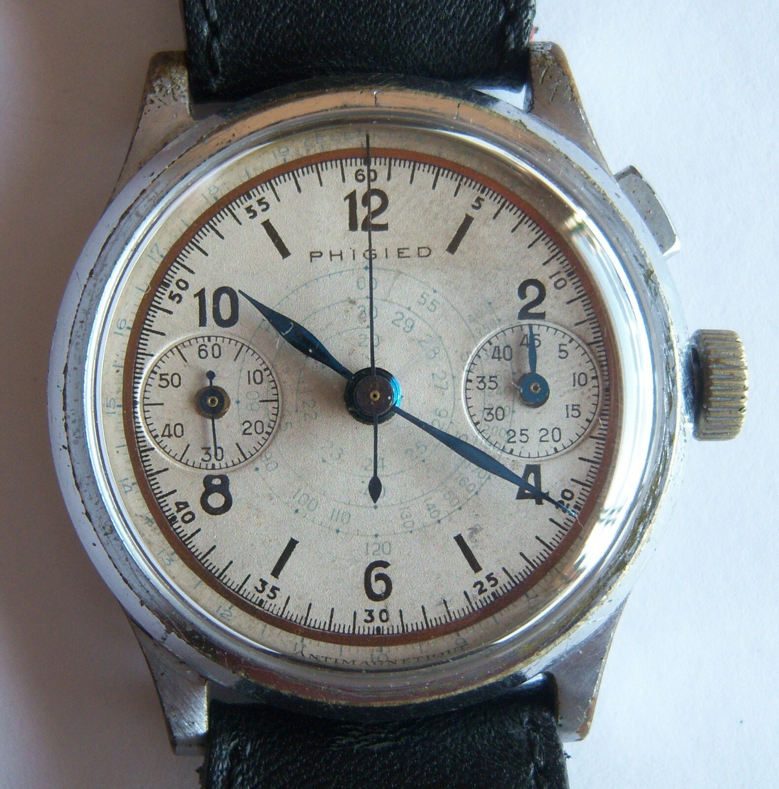 Montre Chronographe Dollar Calibre 210 Venus - À Réparer, Cadran Abîmé, Mouvement Problème
