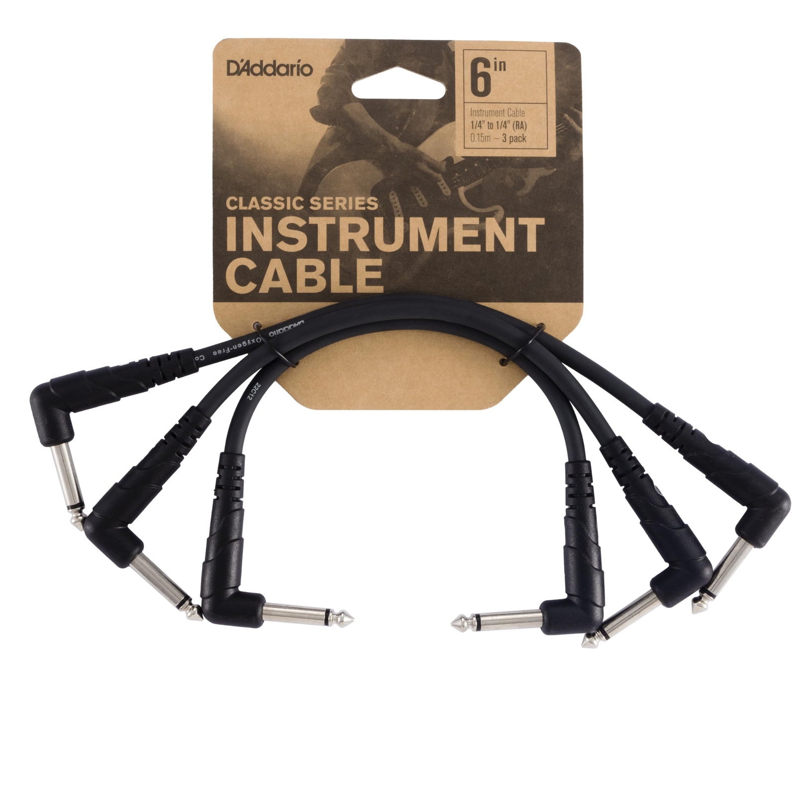 D'Addario Classic Series 0.5ft Right Angle Guitar Patch Cables 3 Pack