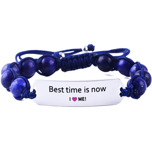 Best time is now Motivational bracelet with engraved stainless steel, gemstones - Picture 2 of 3
