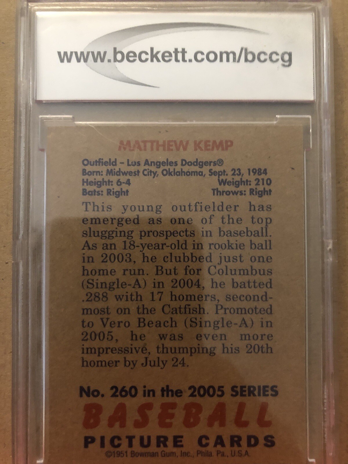 Matt Kemp 2005 Bowman Heritage rookie  BGS BCCG 10 - Picture 4 of 4