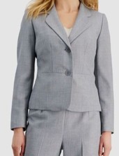 Le Suit Women's Gray Herringbone Long-Sleeve Jacket Blazer Size 18