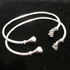 Pair Of Fist Head Handmade West Indian Sterling Silver Bangles