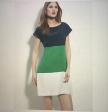 ELIZA J Blue, Teal & Ivory Colorblock Sleeveless Silk Shift Dress Size 10