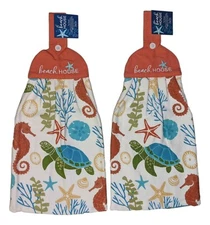 Set of 2 Beach House SEA TURTLE Terry Kitchen Tie Towels by Kay Dee Designs
