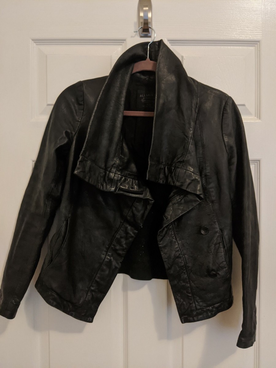新品未使用ALLSAINTS UK 12/US 8 ALL SAINTS Spitalfields Leather Hyde Jacket Black Ruched