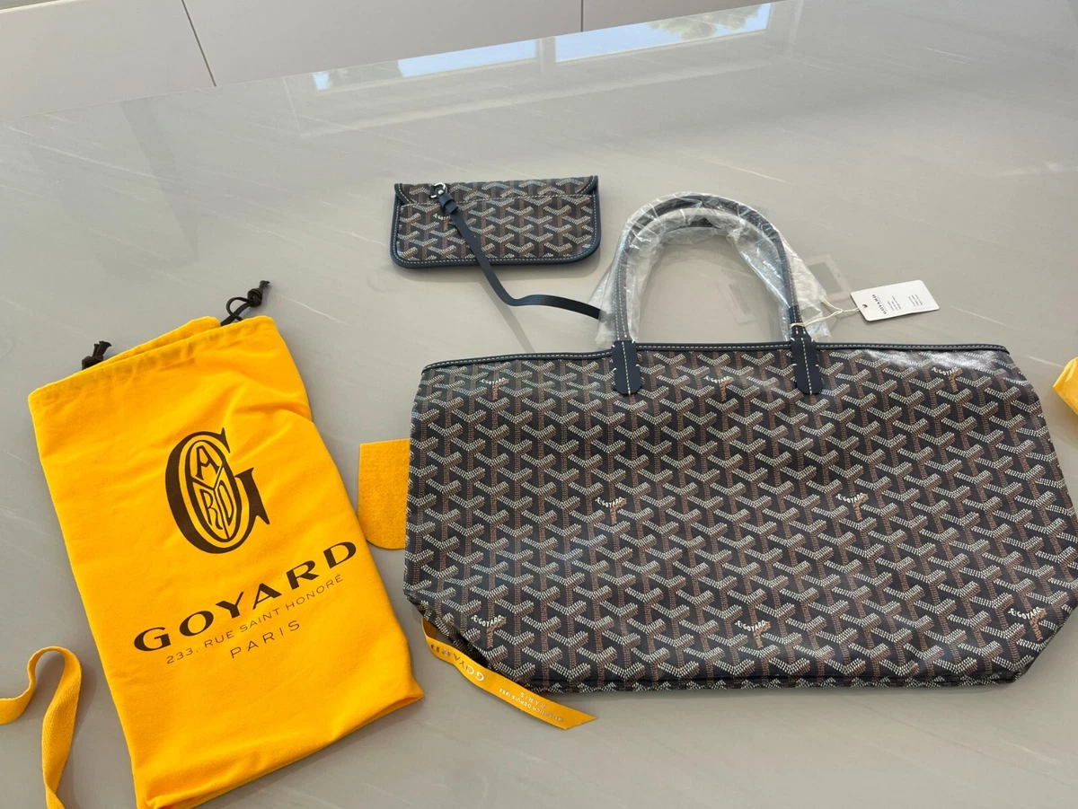 New Goyard Navy Blue Chevron St Louis PM Tote with Pouch Wallet