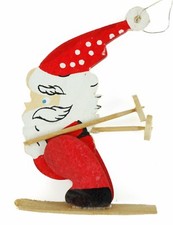Wood Skiing Santa Christmas Ornament Holiday Decoration