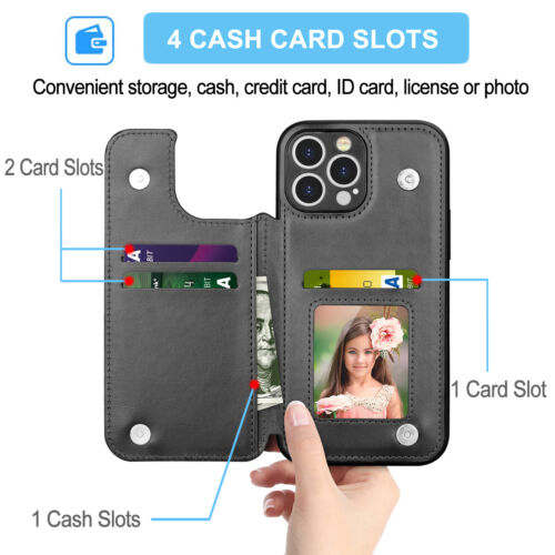 Für Apple iPhone 13 Pro Max / 13 Pro / 13 Leder 3 Kartenfächer Case Hülle Schale - Bild 3 von 25