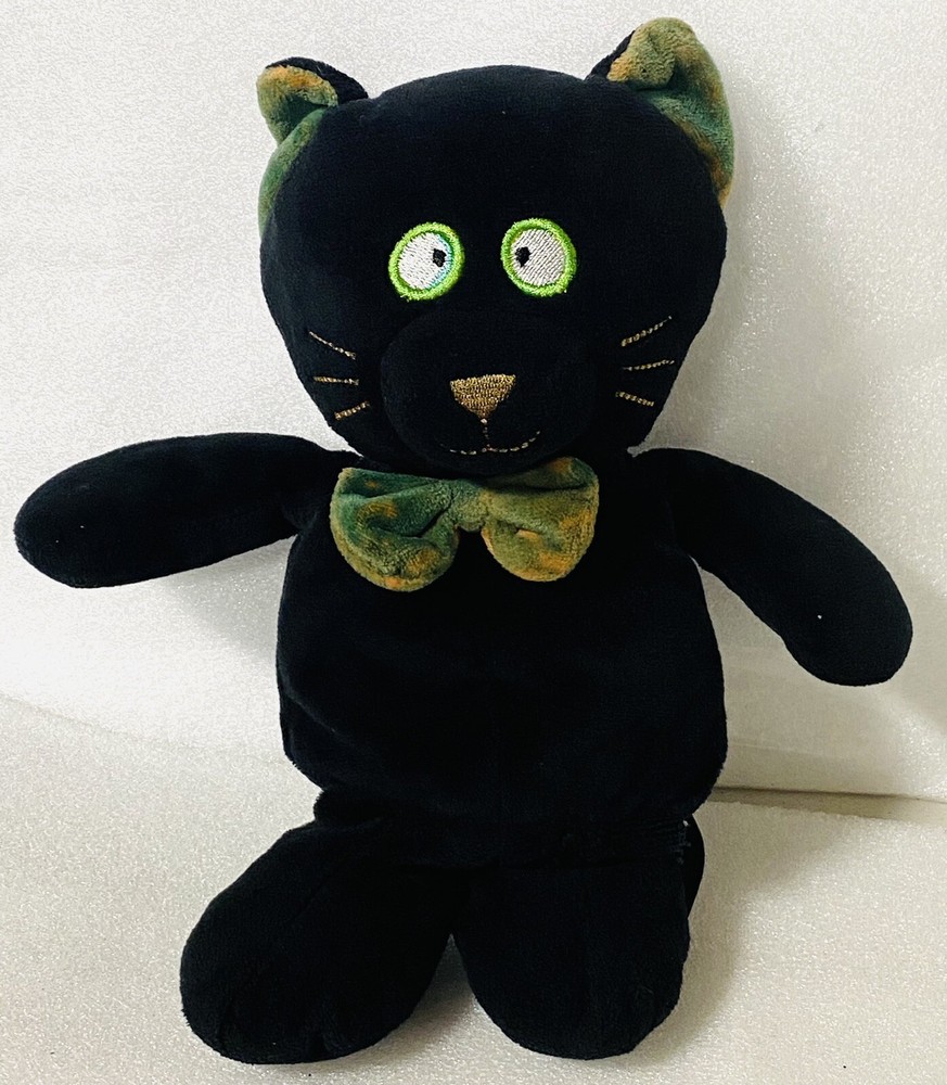 Black Cat Plush with Embroidered Eyes and Nose for Halloween 9”