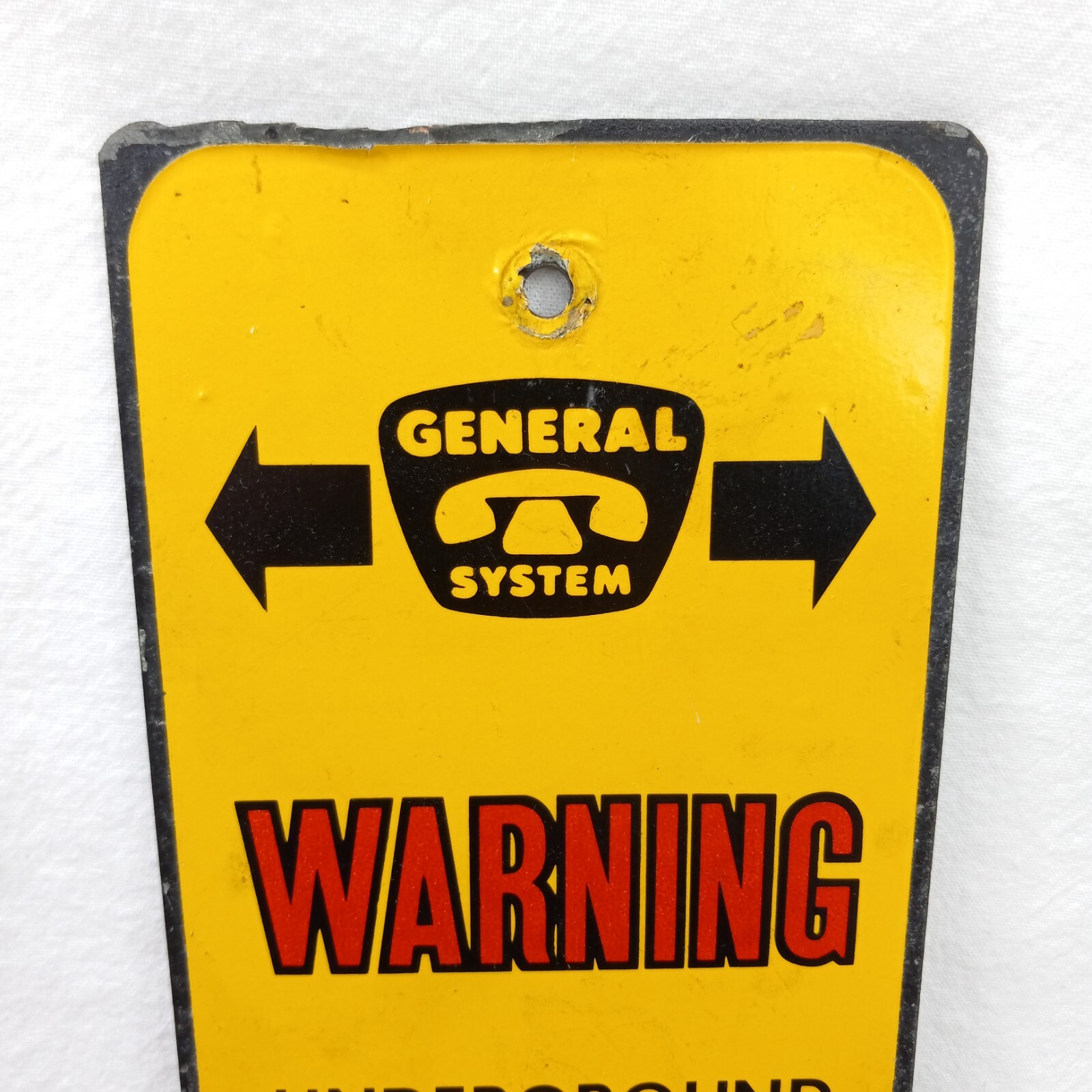 Vintage General System Telephone Warning Underground Cables Metal Sign