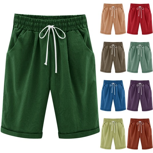 Summer Women's Casual Loose Beach Shorts Solid Color Loose Linen Fifth Pants