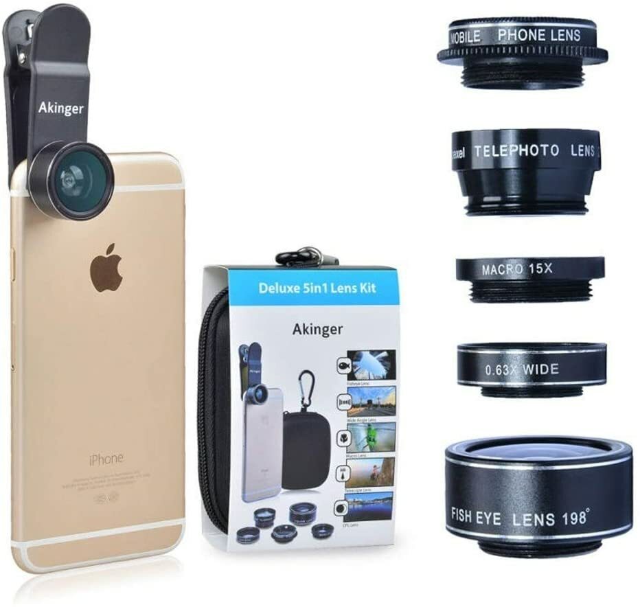 Generic Akinger 5 in 1 HD Cell Phone Lens Kit  iPhone8/7/6 xiaomi Note Samsung