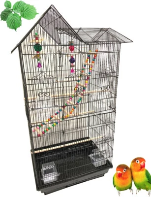 MCAGE Large Double Roof Top Bird Flight Cage W/Toys Canary Aviary Cockatiel LoveBird