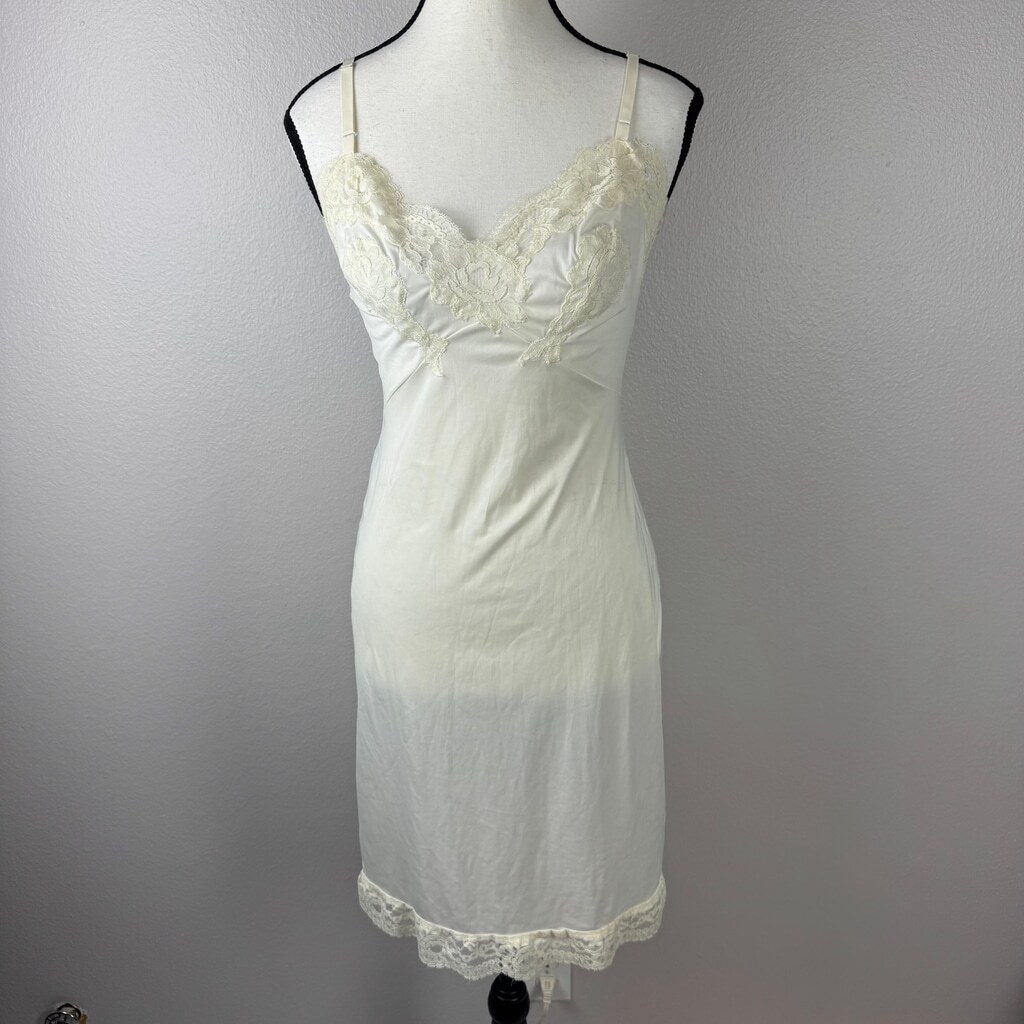 white christmas dresses 1940's Off White Slip Dress with Cream Lace – Eveliina Vintage main image 1