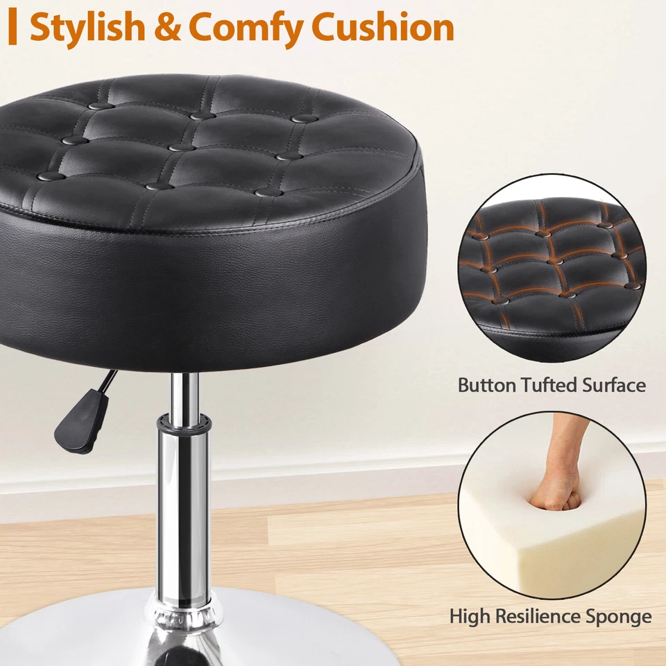 Adjustable Vanity Stool 360° Swivel Ottoman Chair Stool for Makeup Room Black - Image 4 of 4