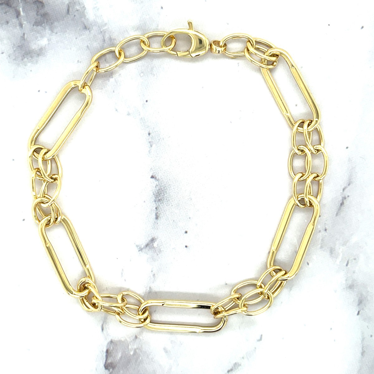 14K Yellow Gold inch Polished Rectangle Oval Cable Link Chain