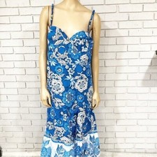 Farm Rio Blue Full Of Flowers Organic Cotton Midi Dress - Size XL