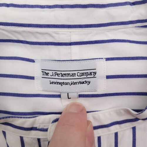 Vintage J Peterman Button Up Shirt Mens Large Banded Collarless White Stripe - Picture 4 of 9