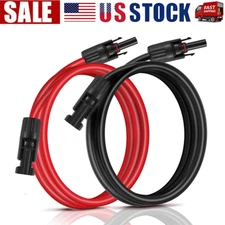 1 Pair Black+Red Solar Panel Extension Cable Wire Solar Connectors 10 AWG Gauge