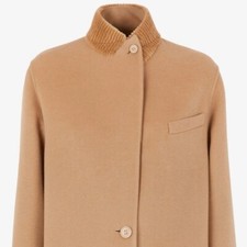 FENDI FF8941W18F0QU5 Cashmere Coat Mink Fur Rib Collar Camel it42-44 6-8 Uk10-12