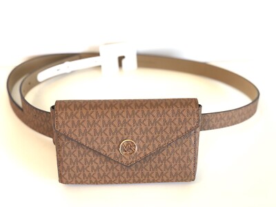 Michael Kors Signature Logo Print Brown Belt Bag L/XL NEW