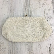 Vtg Walborg Ivory Beaded Evening Clutch Bag Purse Handmade Belgium Kiss Lock