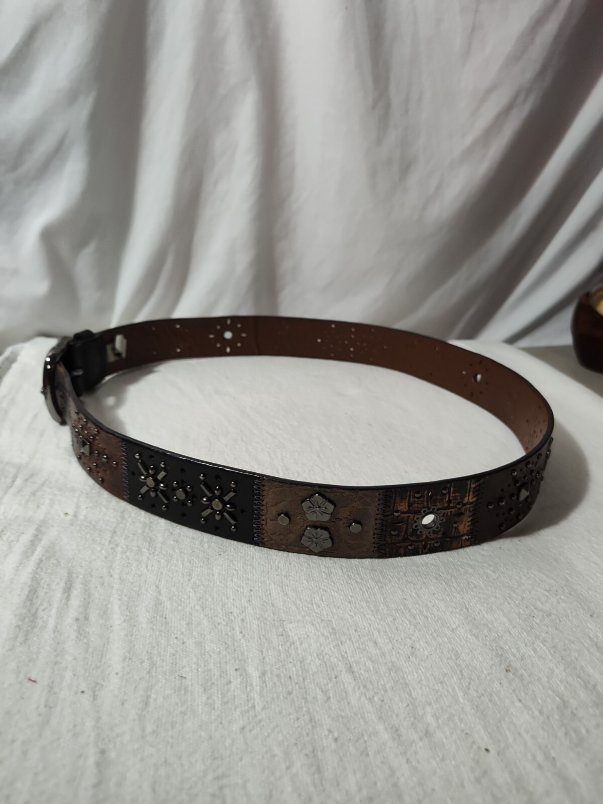 Fossil Studded Patchwork Midnight Leather Belt Wo… - image 2