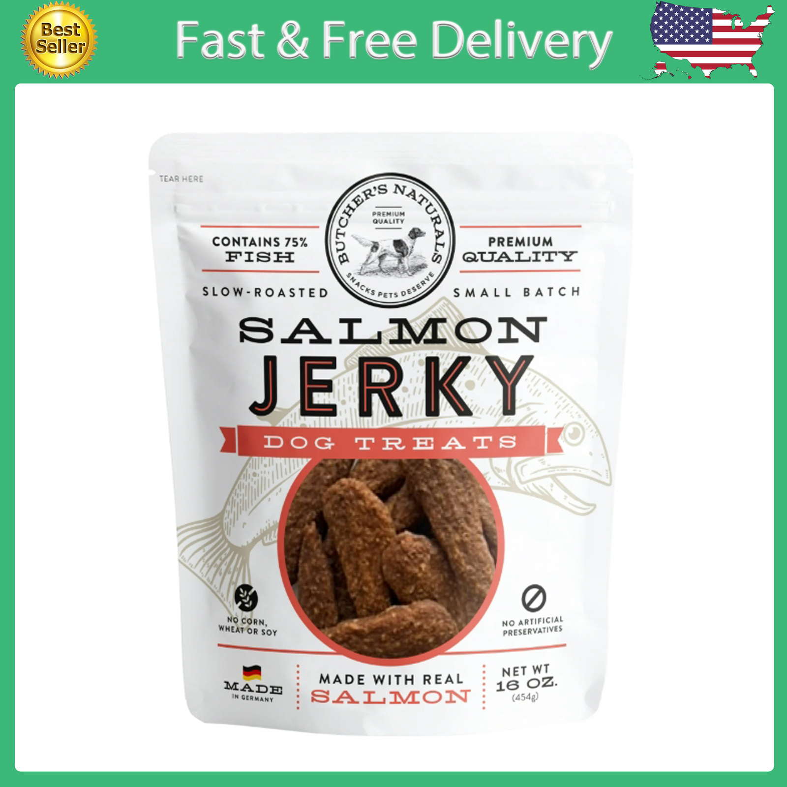 Butcher's Naturals Slow-Roasted Dry Salmon Jerky Treats for 