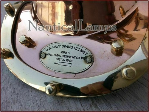 Brass Cooper Finish Designer US Navy Mark V Mini Diving Divers Helmet Décor Item - Picture 2 of 3