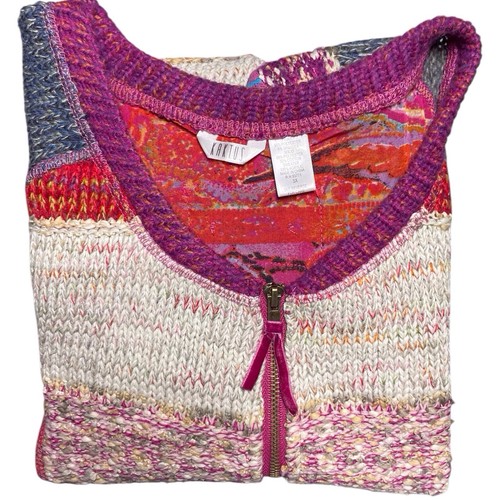 KAKTUS Zip Up Cardigan Sweater Jacket Size 3X Patchwork Knit Mesh Colorful Pink - Picture 16 of 16
