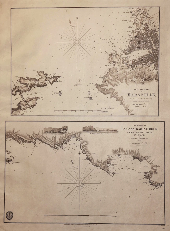 Map "Port and Road of Marseille/The position of La Cassidaigne Rock" Walker,1837 - Image 2 of 4