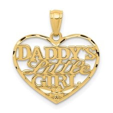 Real 14kt Yellow Gold Diamond-cut DADDYS LITTLE GIRL Heart Pendant