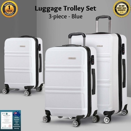 Wanderlite 3pc Luggage Trolley Set Travel Suitcase TSA Hard Case Bag White New - Picture 2 of 13