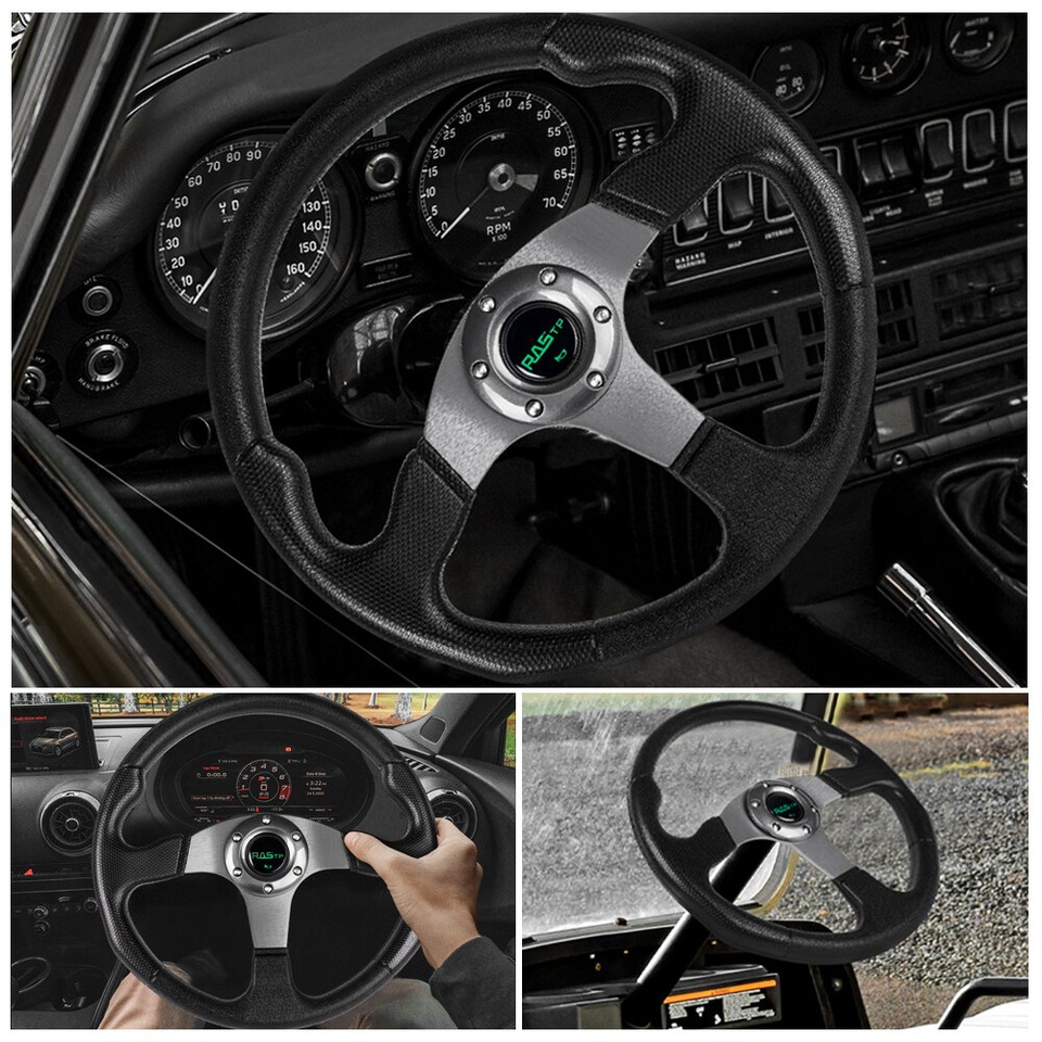 Gray Racing Steering Wheel Gray Universal 6 Bolt Aluminum 13” 340mm Racing Drifting Sport Steering ...