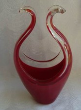 MURANO Art Glass Free Form Sculpture Basket Bowl Red  Clear Cased c1960's