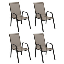 Outsunny Set of 4 Garden Dining Chair Set Outdoor w/ High Back Armrest Grey