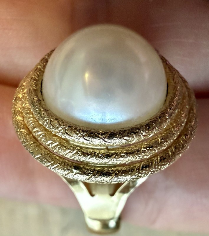 4.44g Solid Yellow Gold Large Pearl Cocktail Ring Honora Vintage 7