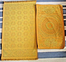 Vintage 70s Fieldcrest Gold Bath Towel Set Medallion Yellow Sun Sculpted Cotton