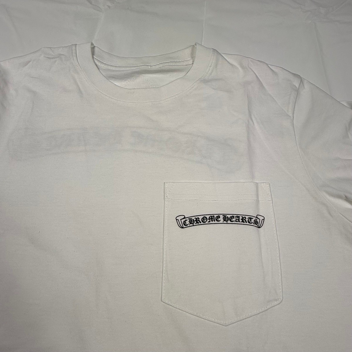 Chrome Hearts White Long Sleeve Pocket T-Shirt Scroll Logo Graphic 