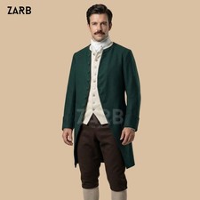 Green Wool 18th Century Colonial Frock Coat   Men  s Regency Historical Coat